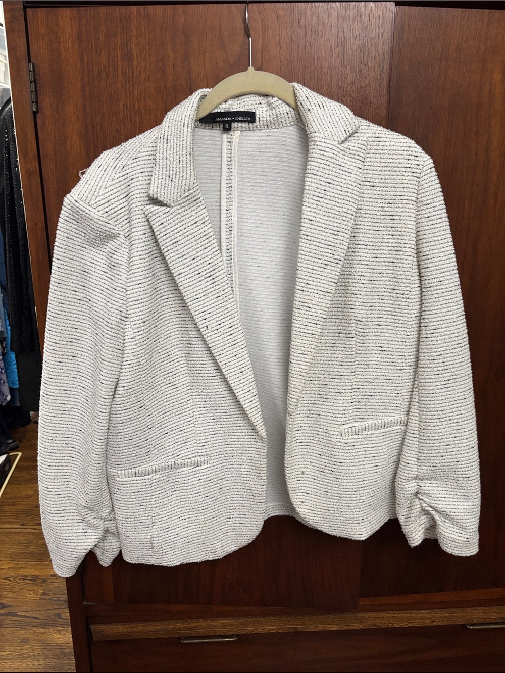 Ann Taylor Textured Cream Open-Front Blazer